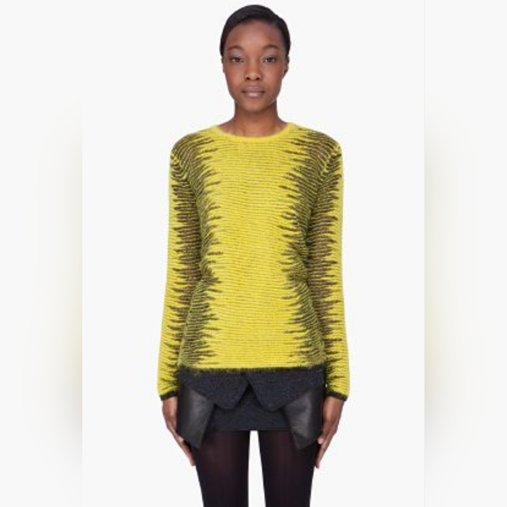 Alexander Wang golden metallic yellow black fuzzy wool angora sweater medium